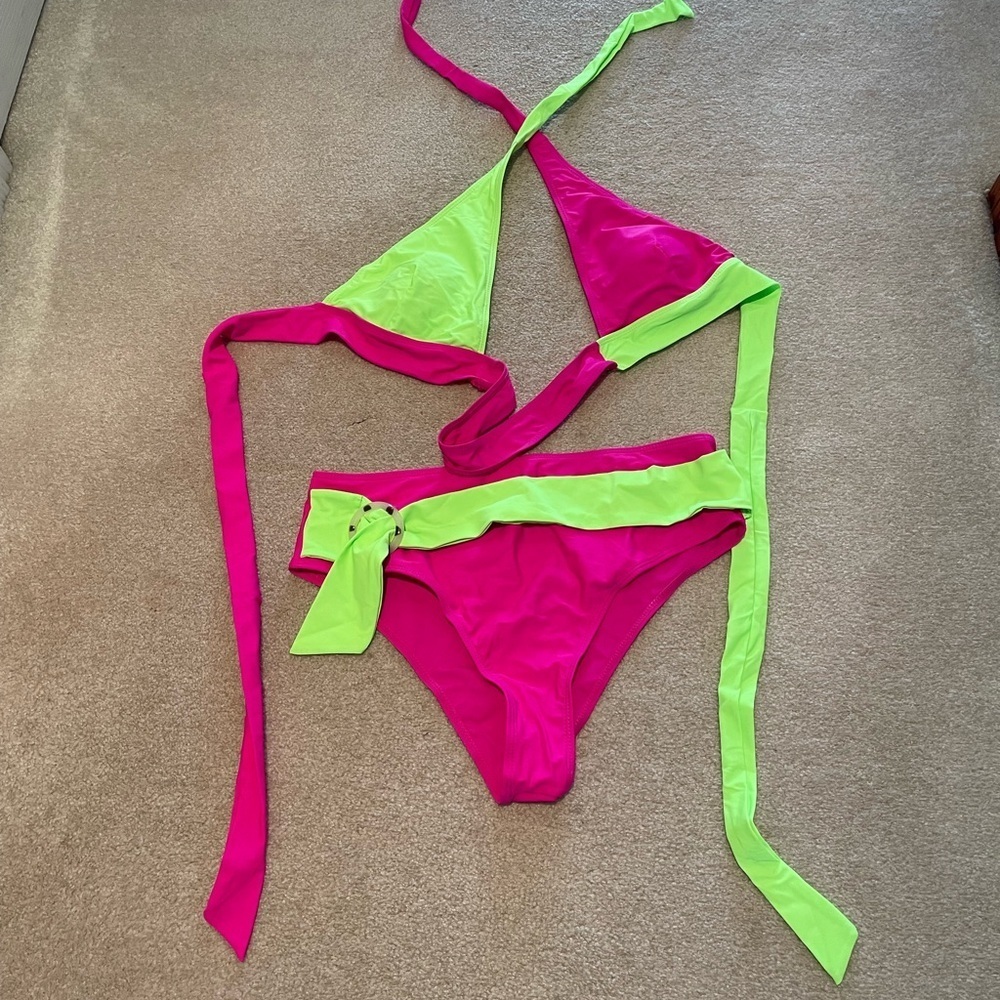 Hot pink and neon green bikini